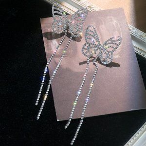 Butterfly Tassel Full Diamond Earrings